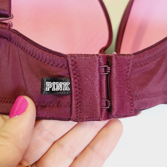 PINK Victorias Secret Maroon Burgundy Where Everwhere Lightly Lined Bra 36D - Picture 4 of 7
